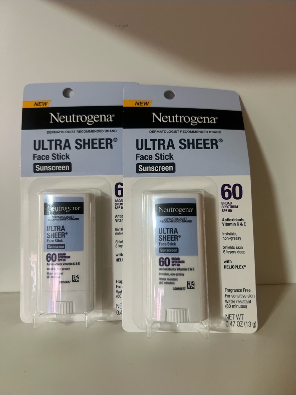 2 Packs Of Neutrogena Ultra Sheer Face Stick Sunscreen SPF 60 - White
